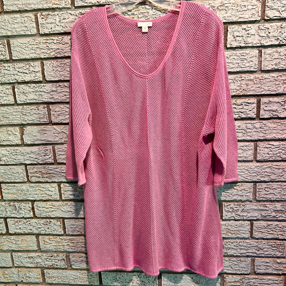 J. Jill Pink Open Knit Sweater Tunic 3/4 Sleeve Scoop Neck Women's 2X Plus Size